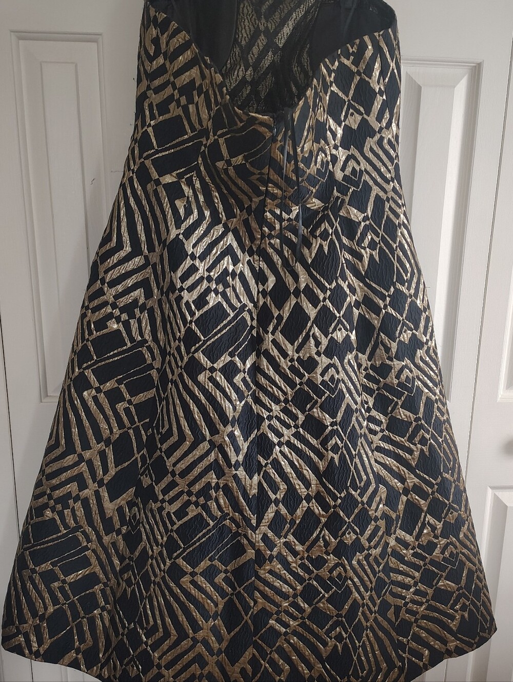 Donna Karan New York Strapless Jacquard Fit & Flare Dress in Black and Gold 14 - Picture 8 of 15